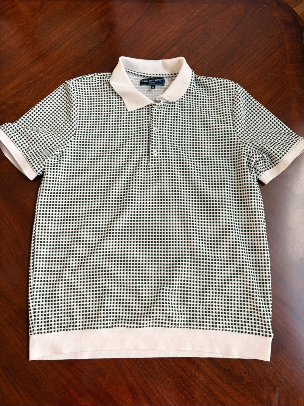 Paisley & Gray Green and White waffle Polo Shirt extra large